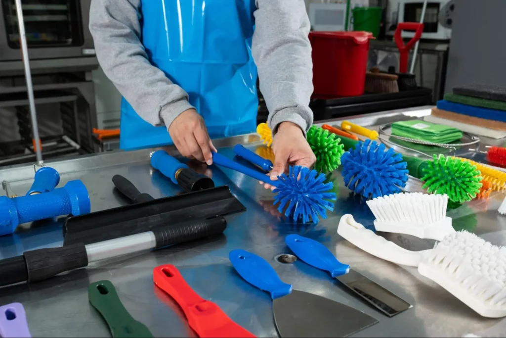 produtos da brasmo distribuidos em uma mesa e planejados para evitar riscos ergonômicos