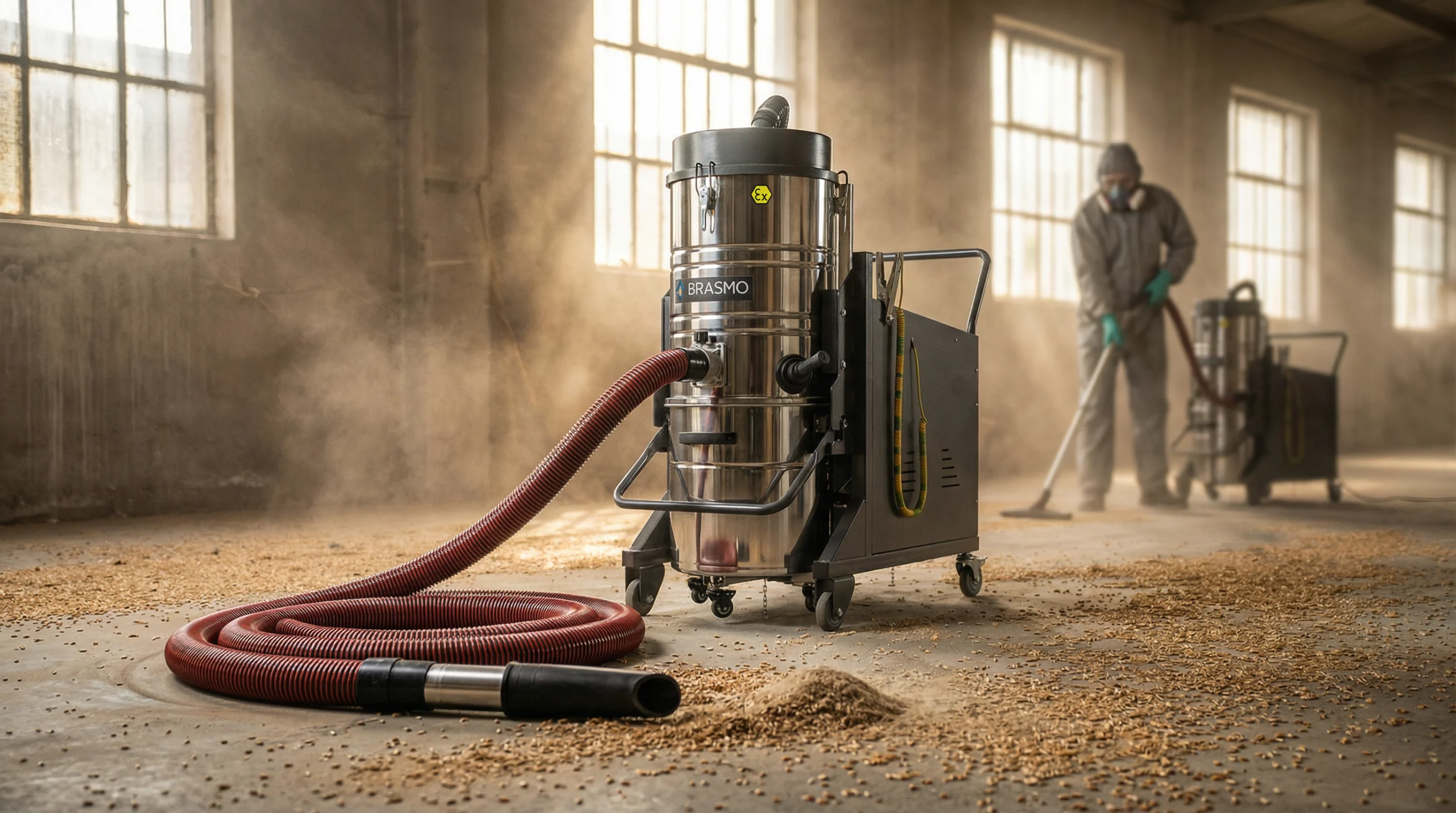 aspirador pneumático industrial da Brasmo sendo usado em indústria